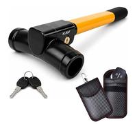KAV Yellow T Bar Steering Wheel Lock with Faraday Key Fob Protector Pouch - Heavy Duty Anti Theft Crook Lock with 2 Keys, RFID Signal Blocking Key Bag for Cars, Vans, SUVs & Caravans