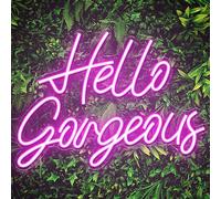 Kavaas Hello Gorgeous Neon Signs for Wall Decor, Hello Gorgeous Neon Light Sign with Dimmable Switch - Hello Gorgeous Sign for Girls Bedroom, Makeup Room Decor (Pink)