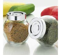 Kavach Enterprise Glass Small Containers Set Of 4 Masala & Spices Storage Jars For Kitchen,Refrigerator|Round Shape Thick Glass Bottle For Kitchen Storage|Dry Fruits Container-200 Ml - Transparent