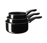 KAVALKAD Saucepan, Set of 3, Black, Sizes: 1 l, 1.5 l and 2 l. STABIL double-boiler insert fits all saucepans. The pan's low weight makes it easy to handle when filled with food.