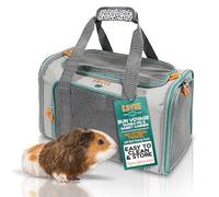 Kavee Bun Voyage Small Animal Pet Carrier - Portable Bunny Carrier with Mesh Panels, Detachable Hay Bag - Travel Carrier for Guinea Pigs & Rabbits, 28cm x 28cm x 45cm, Grey