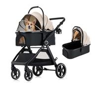 KAVELLIN Pet Stroller for Small Medium Dogs Cats Up to 50lbs, Dog Stroller with Removable Carrier, One Click Folding Cat Strollers, All-Terrain 4 Wheels Pet Strollers, Beige