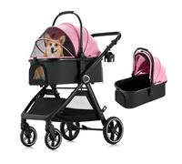 KAVELLIN Pet Stroller for Small Medium Dogs Cats Up to 50lbs, Dog Stroller with Removable Carrier, One Click Folding Pet Strollers, All-Terrain 4 Wheels Cat Strollers, Pink