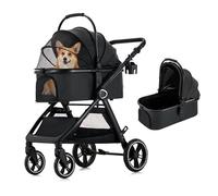 KAVELLIN Pet Stroller for Small/Medium Dogs, Foldable Dog Stroller with Detachable Carrier,3 in 1 Pet Stroller for Dogs Cats up to 50 lbs, Cup Holders,Easy Assembly, Black