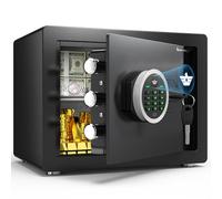 Kavey 32L Fireproof Home Safe with Digital Keypad, Dual Alarm, Mute Function, LED Light, Removable Shelf, Low Carbon Steel, Electronic Combination Lock, Tabletop Mount, Safe for Money Valuables