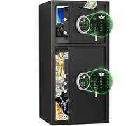 kavey Large Safe Box with Depository Drop Slot, Double Door Safe with Dual Alarm System and Mute Function for Documents Cash Jewelry Valuables