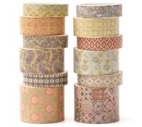 KAVI' S 12 Rolls Exotic Charm Washi Tape Set Floral Arts Adhesive Tapes Geometric Garden Decorative Masking Tape Sets for Craft, Kids, Scrapbook, DIY, Gift Wrapping (Gilded Radiance)