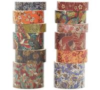 KAVI' S 12 Rolls Kyoto Charm Washi Tape Set Japanese Arts Adhesive Tapes Geometric Garden Decorative Masking Tape Sets for Craft, Kids, Scrapbook, DIY, Gift Wrapping (Floral Bird)