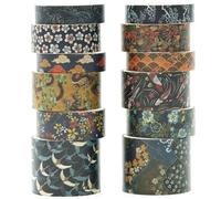 KAVI' S 12 Rolls Kyoto Charm Washi Tape Set Japanese Arts Adhesive Tapes Geometric Garden Decorative Masking Tape Sets for Craft, Kids, Scrapbook, DIY, Gift Wrapping (Cerulean Showa)