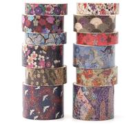 KAVI' S 12 Rolls Kyoto Charm Washi Tape Set Japanese Arts Adhesive Tapes Geometric Garden Decorative Masking Tape Sets for Craft, Kids, Scrapbook, DIY, Gift Wrapping (Purple Sakura)