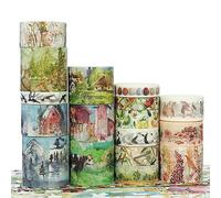 KAVI' S 17 Rolls Forest Washi Tape Set Wide Gold Foil Masking Mountain Fields Animals Decorative Tapes for Arts, DIY Crafts, Journals, Planners, Scrapbook, Wrapping