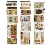 KAVI' S 18 Rolls Vintage Washi Tape Pack Retro Arts Adhesive Tapes Wide Monologue Decorative Masking Tape Sets for Craft, Kids, Scrapbook, DIY, Gift Wrapping (Misty Forests)