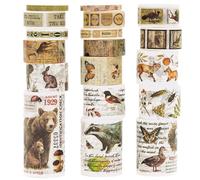 KAVI' S 18 Rolls Vintage Washi Tape Pack Retro Arts Adhesive Tapes Wide Monologue Decorative Masking Tape Sets for Craft, Kids, Scrapbook, DIY, Gift Wrapping (Jungle Trails)