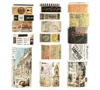 KAVI' S 18 Rolls Vintage Washi Tape Pack Retro Arts Adhesive Tapes Wide Monologue Decorative Masking Tape Sets for Craft, Kids, Scrapbook, DIY, Gift Wrapping (Travel The World)