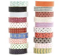 KAVI' S 20 Rolls Basic Patterns Washi Tape Set Skinny Masking Creative Decorative Tapes, Designer's Selection (Collection 1-Vibrancy)