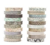 KAVI' S 20 Rolls Skinny Vintage Washi Tape Set Retro Arts Adhesive Tapes Basic Patterns Decorative Masking Tape Sets for Craft, Kids, Scrapbook, DIY, Gift Wrapping (First Encounter)