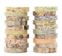 KAVI' S 20 Rolls Skinny Vintage Washi Tape Set Retro Arts Adhesive Tapes Basic Patterns Decorative Masking Tape Set for Craft, Kids, Scrapbook, DIY, Gift Wrapping (Forest Isles)