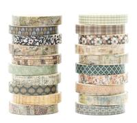 KAVI' S 20 Rolls Skinny Vintage Washi Tape Set Retro Arts Adhesive Tapes Basic Patterns Decorative Masking Tape Sets for Craft, Kids, Scrapbook, DIY, Gift Wrapping (Elegance in Time)