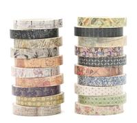 KAVI' S 20 Rolls Skinny Vintage Washi Tape Set Retro Arts Adhesive Tapes Basic Patterns Decorative Masking Tape Sets for Craft, Kids, Scrapbook, DIY, Gift Wrapping (Remaining Joy)