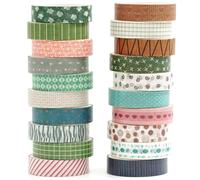 KAVI' S 20 Rolls Thin Basic Patterns Washi Tape Set Skinny Masking Creative Decorative Tapes for Arts, DIY Crafts, Journals, Planners, Scrapbook (Collection 3-Elegance)