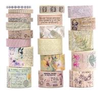 KAVI' S 20 Rolls Vintage Washi Tape Set Retro Arts Adhesive Tapes Fleeting Monologue Decorative Masking Tape Sets for Craft, Kids, Scrapbook, DIY, Gift Wrapping (Wilderness Remians)