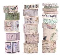 KAVI' S 20 Rolls Vintage Washi Tape Set Retro Arts Adhesive Tapes Fleeting Monologue Decorative Masking Tape Sets for Craft, Kids, Scrapbook, DIY, Gift Wrapping (Tracks in The Jungle)