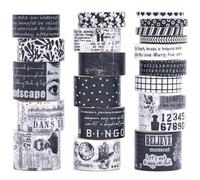 KAVI' S 20 Rolls Vintage Washi Tape Set Retro Arts Adhesive Tapes Fleeting Monologue Decorative Masking Tape Sets for Craft, Kids, Scrapbook, DIY, Gift Wrapping (Black & White Memories)