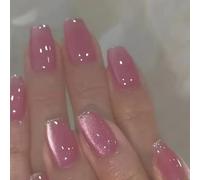 KAVI' S 24pcs French Tip Stick on Nails Cat Eye Press on Nails Purple Nude Gradient Glitter Fake Nails Ballerina Acrylic False Nails Jerry Glue for Women Girls Nail Art