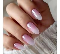 KAVI' S 24pcs French Tip Stick on Nails Light Color Press on Nails Nude Pink Gradient Glitter Fake Nail Short Almond Acrylic False Nails Jerry Glue for Women Girls Nail Art