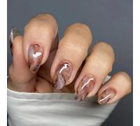 KAVI' S 24pcs French Tip Stick on Nails Press on Nails Smudge Glitter Fake Nails Short Almond Acrylic False Nails Jerry Glue for Women Girls Nail Art