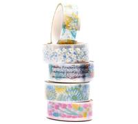 KAVI' S 5 Rolls Floral Washi Tape Set PET Decorative Flowers Patterns Transparent Masking Tapes for Arts, DIY Crafts, Journals, Planners, Scrapbook, Wrapping (Hyacinth)
