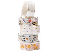 KAVI' S 5 Rolls Floral Washi Tape Set PET Decorative Flowers Patterns Transparent Masking Tapes for Arts, DIY Crafts, Journals, Planners, Scrapbook, Wrapping (Daisy)