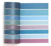 KAVI' S 8 Rolls Blue Purple Washi Tape Set, Solid Color Decorative Craft Tape, 2 Widths Writable Masking Tape for Bullet Journal, Scrapbooking, Gift Wrapping, Planners, DIY Crafts