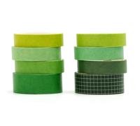 KAVI' S 8 Rolls Green Washi Tape Set, Solid Color Decorative Craft Tape, 2 Widths Writable Masking Tape for Bullet Journal, Scrapbooking, Gift Wrapping, Planners, DIY Crafts