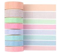 KAVI' S 8 Rolls Washi Tape Set, Solid Color Decorative Craft Tape, 2 Widths Writable Masking Tape for Bullet Journal, Scrapbooking, Gift Wrapping, Planners, DIY Crafts