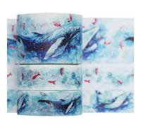 KAVI' S Cute Printed Washi Tape 3 Rolls Japanese-Style Masking Tape Set Decorative for Arts, DIY Crafts, Journal Supplies, Planners, Scrapbook, Card/Gift Wrapping (Mythical Fish)