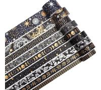 KAVI' S Mystic Gold Washi Tape Set Wide Silver Foil Masking Tape Decorative for Arts, DIY Crafts, Journal Supplies, Planners, Scrapbook, Card/Gift Wrapping (Dark Night)