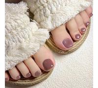 KAVI' S Square Toe Stick On Nails Vintage Press on Nails Solid Color Glitter Fake Nails 24 Pcs Translucent Acrylic Short False Toenails Jerry Glue for Women Girls