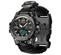 Kavie 23-in-1 Military Tactical Watch for Men, Multifunctional Outdoors Waterproof Survival Watches with Compass Whistle Fire Starter and Thermometer, Paracord Watch Bracelets with Outdoor Army Gear,