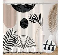 Kavier Mid Century Abstract Shower Curtain with Tassels, 180x180 cm / 72x72 Inch Boho Arch Sun Modern Minimalistic Bathroom Decor, Waterproof Polyester Fabric Bath Shower Curtain Set with 12 Hooks