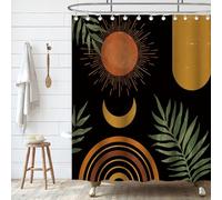 Kavier Vintage Boho Shower Curtain for Bathroom with 12 Hooks, Mid Century Abstract Shower Curtain Tropical Plant Bohemian Style, Black Curtain for Bathroom Decor 72x72 Inch / 180x180cm Waterproof