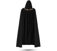 KAVIKO Medieval Black Cloak with Hood for Men - Linen-Cotton Blend (Breathable (Cool), Durable and Lightweight) - Ren Faire Ranger Hooded Cloak - LARP Renaissance Garb - One Size Fits Most - Black