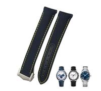 KAVJU 19mm 20mm 21mm High Density Nylon Canvas Curved End Watchband，For Omega Seamaster 300 AT150 Speedmaster Watch Strap(Blue Yellow,19mm Black clasp)
