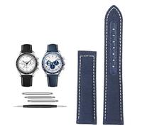 KAVJU 19mm 20mm Canvas Nylon Watchbands For Omega Seamaster 300 Speedmaster AT150 Omega Speedmaster Slubby 310.32 Series Nylon Strap(Blue white -NK,20mm)