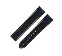 KAVJU 20mm Curved End Watch Band For Omega Strap AT150 300 Planet Ocean De Ville Black Yellow Line High Density Nylon Cowhide Watchbands(Blue)