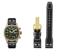KAVJU 21mm 22mm Genuine Leather Watch Band For IWC Big Pilot Flamethrower Little Prince Mark Strap Willow Nail Bracelet(Black gold buckle,22mm)