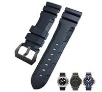 KAVJU 26mm 24mm Nature Rubber Watchband Fit for Panerai PAM Silicone Red Blue Watch Strap Waterproof Bracelets Tools(Black black,24mm)