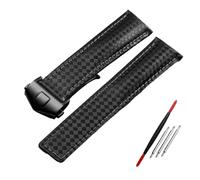 KAVJU Carbon fiber pattern Genuine Leather Strap 20mm 22m for tag he-uer F1 watchband wristwatches band leather watch bracelet(Black black buckle,22mm)