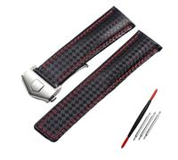 KAVJU Carbon fiber pattern Genuine Leather Strap 20mm 22m for tag he-uer F1 watchband wristwatches band leather watch bracelet(Black red silver,22mm)