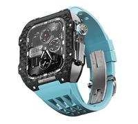 KAVJU Fluororubber Watch Band Carbon Fiber Case Modification Kit，For Apple Watch Series 8 7 45mm SE 6 5 4 44mm Upgrade Replace Watch Strap(05,For 45mm)